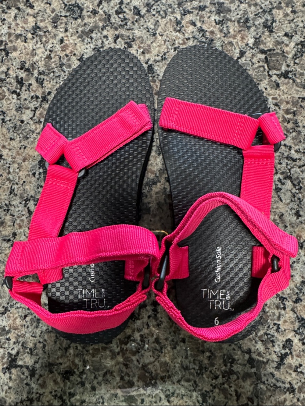 Time and Tru Hot Pink Strappy Black Sole Sandals